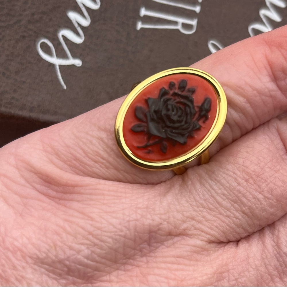Handmade Black Rose Cameo Ring Romantic Goth Whimsigoth Witchy